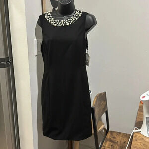 NWT Calvin Klein Little Black Cocktail Evening Dress Pearl Collar Sz 6 Party
